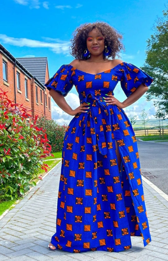 Robe longue sublime en wax avec fentes