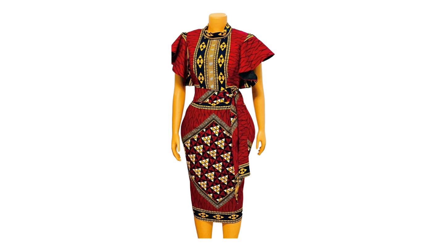 Robe africaine mi-longue en wax pour femme