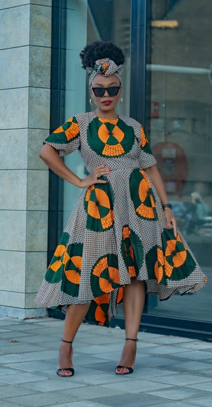 Robe africaine évasée en wax a