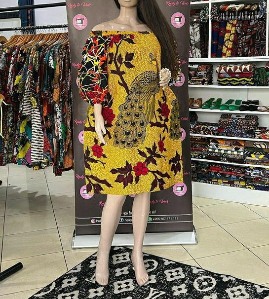 Robe africaine mi-longue en wax ANKARA CASUAL DRESS