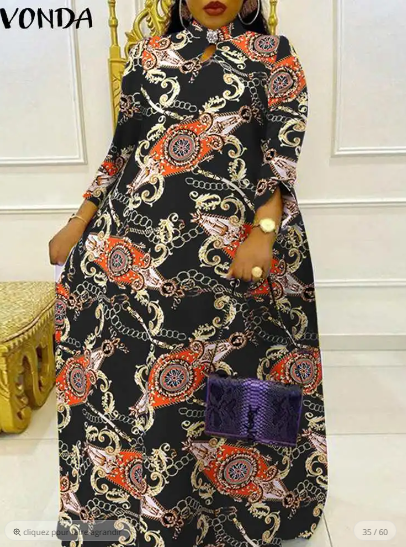 2022 Summer Women's Long Sleeve Dress Vacation Evening Party Maxi Dress Vintage Printed Vestidos Femme