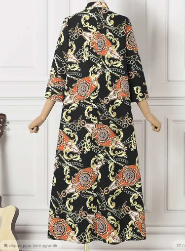 2022 Summer Women's Long Sleeve Dress Vacation Evening Party Maxi Dress Vintage Printed Vestidos Femme