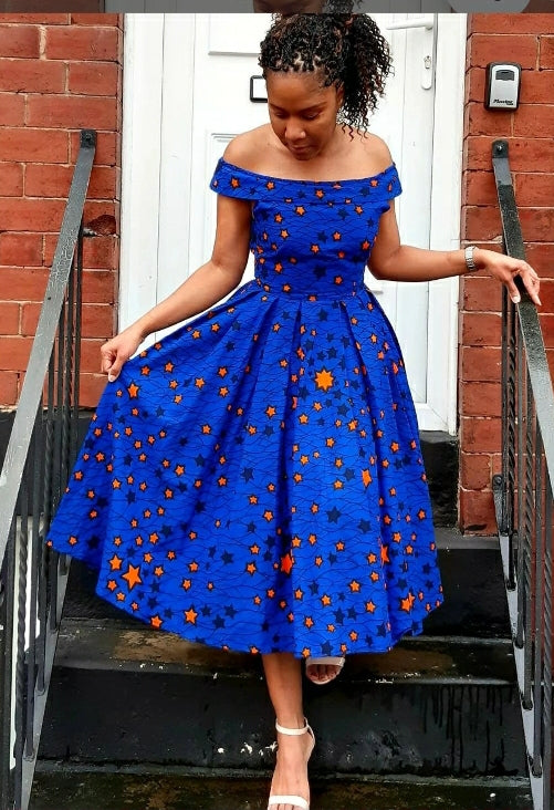 Star blue dress/ankara dress/african wax/chic clothing/wedding dress/african print dress/vintage dress/smart dress