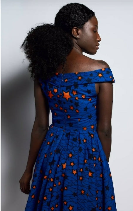 Star blue dress/ankara dress/african wax/chic clothing/wedding dress/african print dress/vintage dress/smart dress