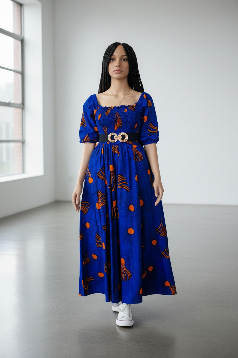 Robe africaine, Robe smokée 100% cotton imprimé africain, robe Ankara, robe imprimée africaine, vêtements africains cire africaine, robe de mode africaine, robe Ankara