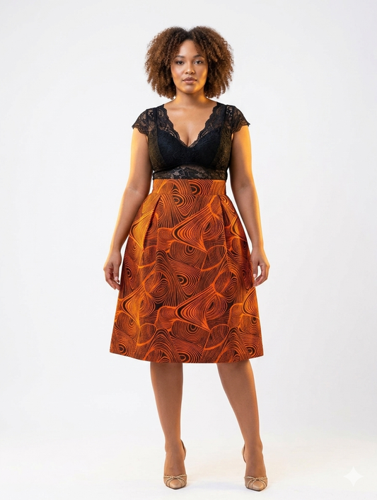 Jupe africaine en pagne, élégante et mi-longue, idéale pour toutes les occasions.