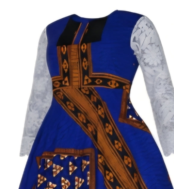 Robe Femme Imprimer lâche Grande Taille Afrique Manches Longue en dentelles