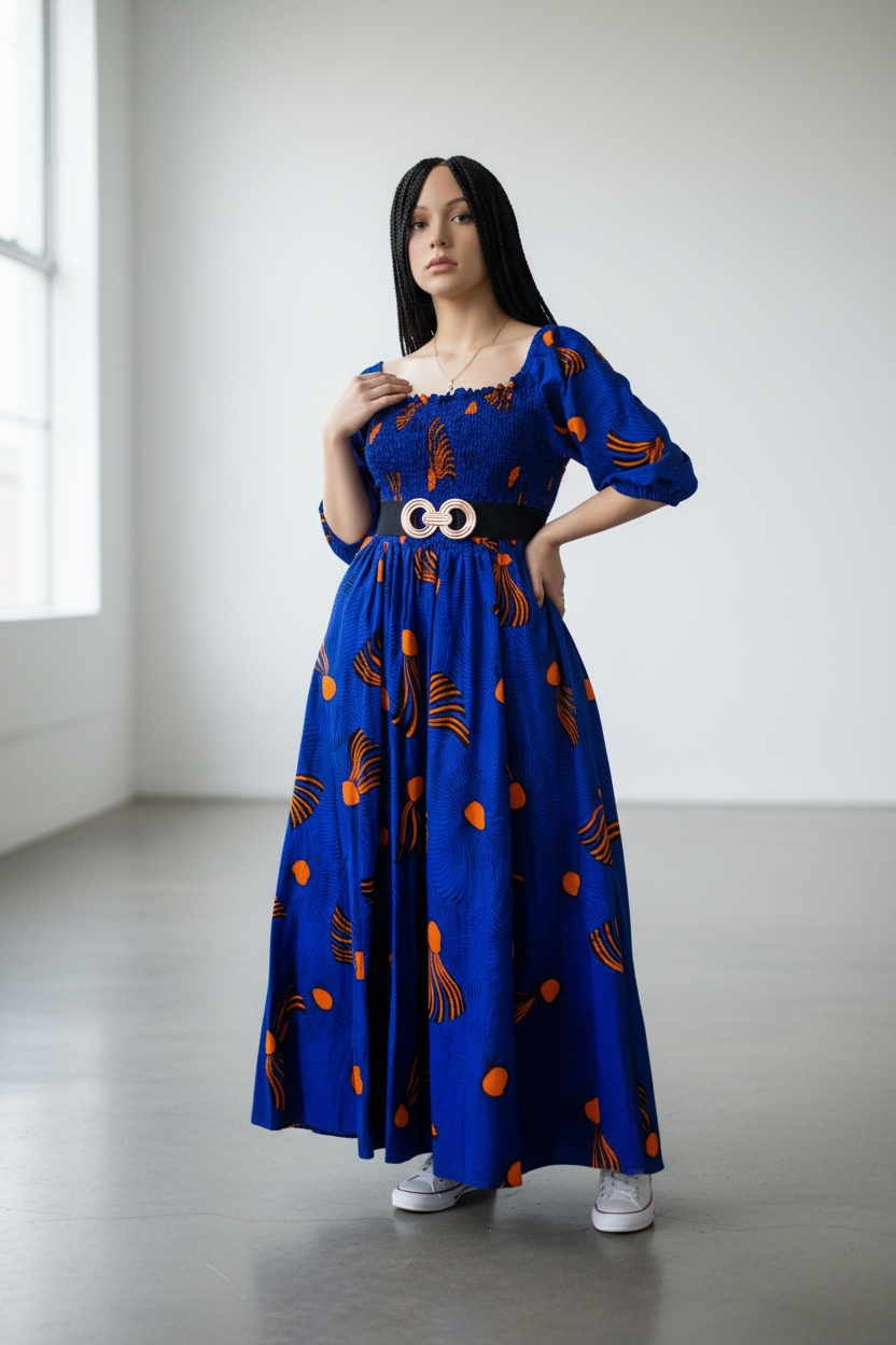 Robe africaine, Robe smokée 100% cotton imprimé africain, robe Ankara, robe imprimée africaine, vêtements africains cire africaine, robe de mode africaine, robe Ankara