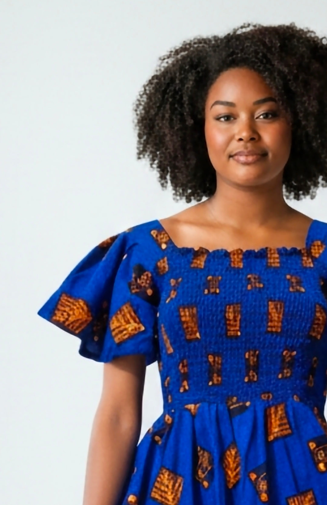 Robe longue Ankara smokée imprimé wax africain artisanal