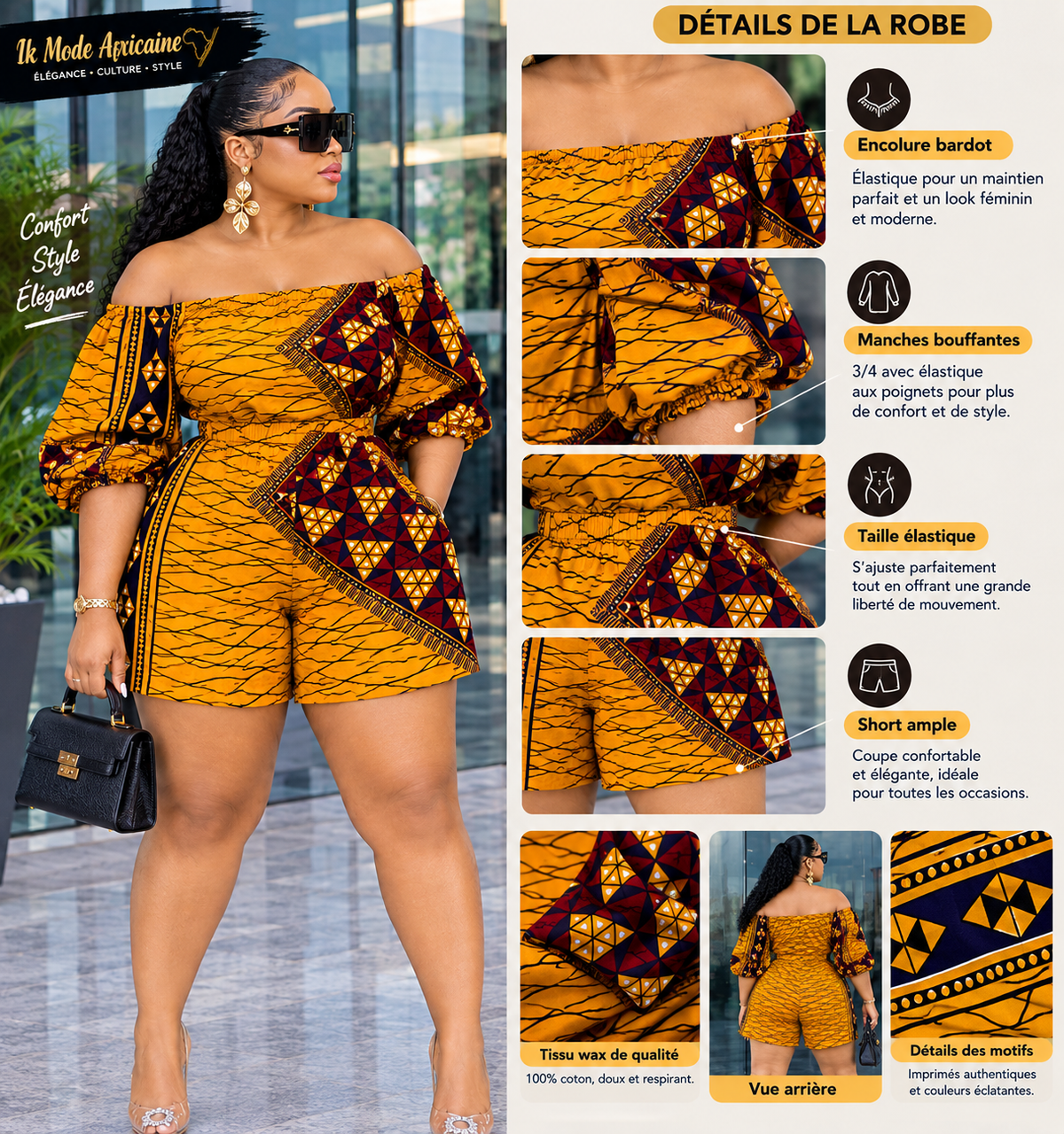 Tenue Africaine Combinaison pagne Élégance Africaine 100%
Combinaison Ankara Prestige