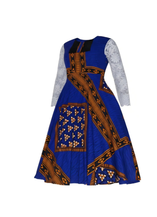 Robe Femme Imprimer lâche Grande Taille Afrique Manches Longue en dentelles