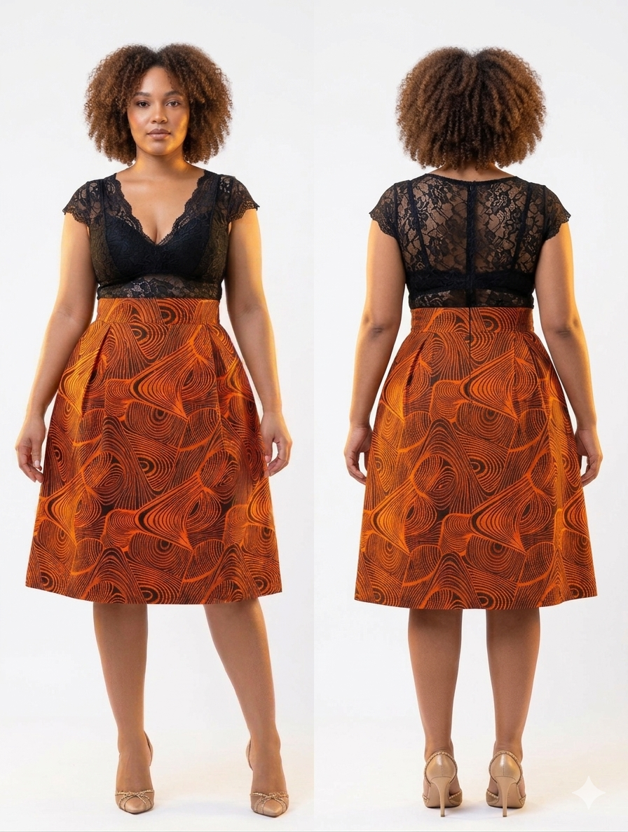 Jupe africaine en pagne, élégante et mi-longue, idéale pour toutes les occasions.
