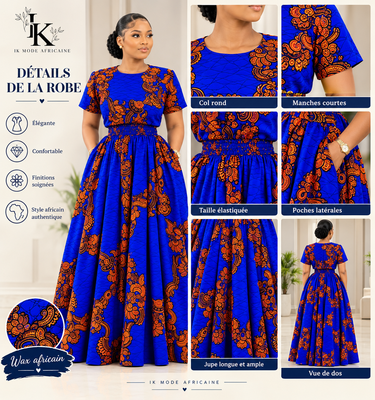 Robe Wax Éclat d’Azur, Passion Africaine, Robe Wax Élégance d’Afrique
Reine d’Afrique