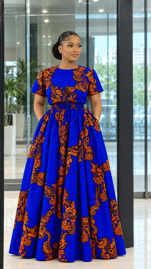 Robe Wax Éclat d’Azur, Passion Africaine, Robe Wax Élégance d’Afrique
Reine d’Afrique
